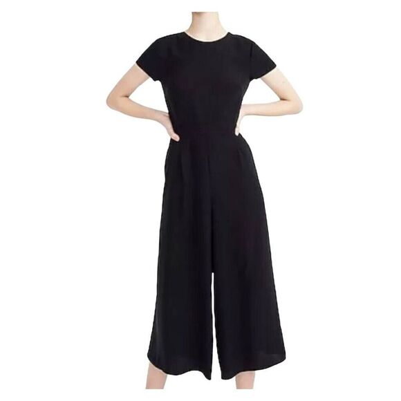 J. Crew Drapey Wrap-Back Wide Leg Cropped Business Romper Jumpsuit Women's Size - Picture 1 of 16